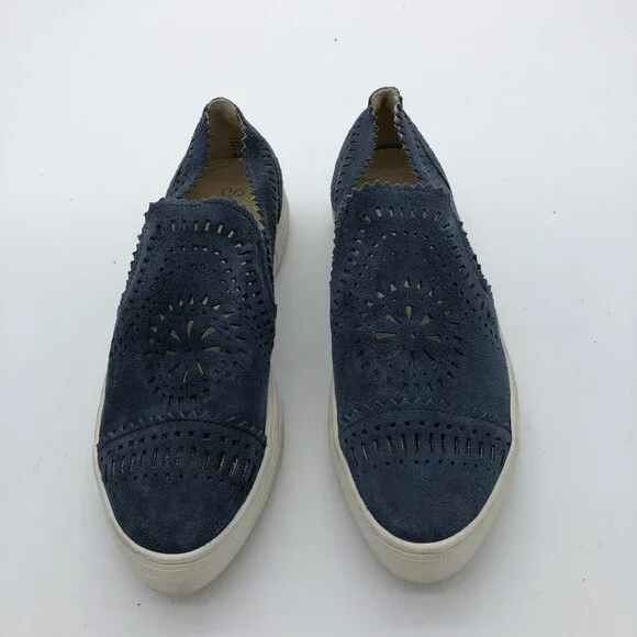 Seychelles Sneakers Shoes Womens 8.5 Blue Even Better Leather Slip On Laser Cut - Picture 3 of 8